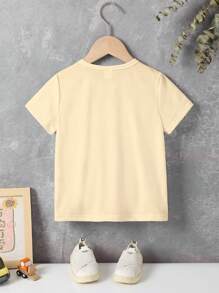 幼儿男童休闲时尚创意卡通水豚字母标语图案印花基本款短袖 T 恤