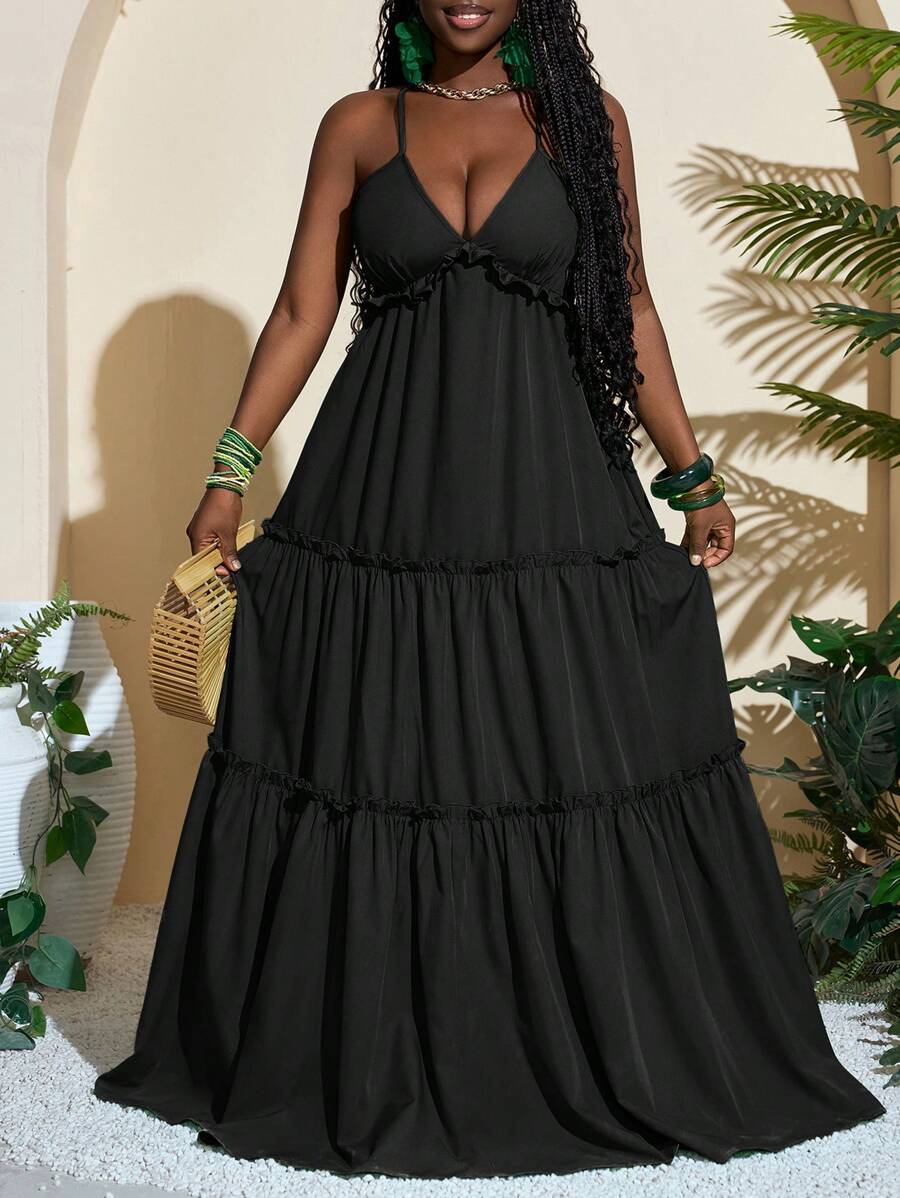 Slaydiva Layered Green Boho Dress - Black - View 1