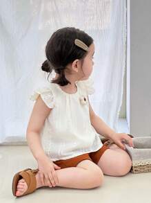 SHEIN 2pcs/Set Baby Girl Casual Comfortable Outfits For Spring & Summer Vacation - Brown - View 7