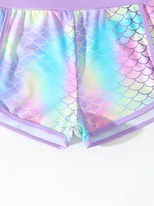 SHEIN 青少年女孩美人鱼分体泳衣套装，可爱海滩度假泳装，女孩长袖泳衣