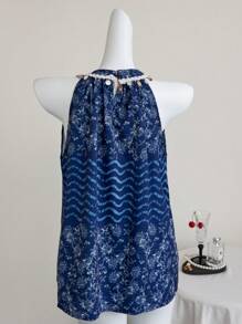 Elamini Casual Vacation Style Plant Print Sequined V-Neck Tank Top - Multicolor - View 2