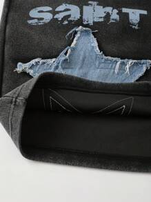 ROMWE MEN Herren Shorts mit abgenutzter Stickerei-Buchstaben und Kordel-Taillenbund, Streetwear