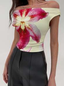 Aloruh Casual Minimalist Short Sleeve Women Tops For Summer Off The Shoulder Top - Multicolor - View 5