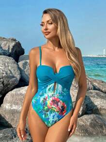 Swim Lushoire 简约印花短款上衣和印花网眼长裙两件套，优雅