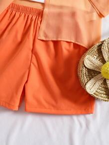 3pcs Set Girls 3D Flower Orange Long Sleeve Shirt + Shorts; Pink Set; Purple Set - Multicolor - View 4