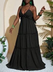 Slaydiva Layered Green Boho Dress - Black - View 6