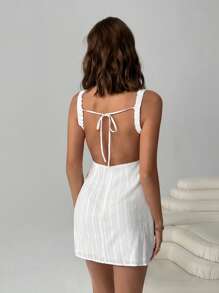 SHEIN EZwear 女士纯色休闲无袖短款连衣裙，适合夏季 - 白色 - 查看 2