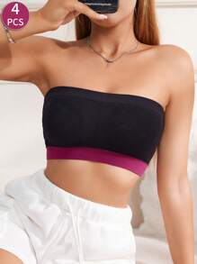 SHEIN 4pcs Contrast Marbled Pattern Fashion Women Bandeau Bras