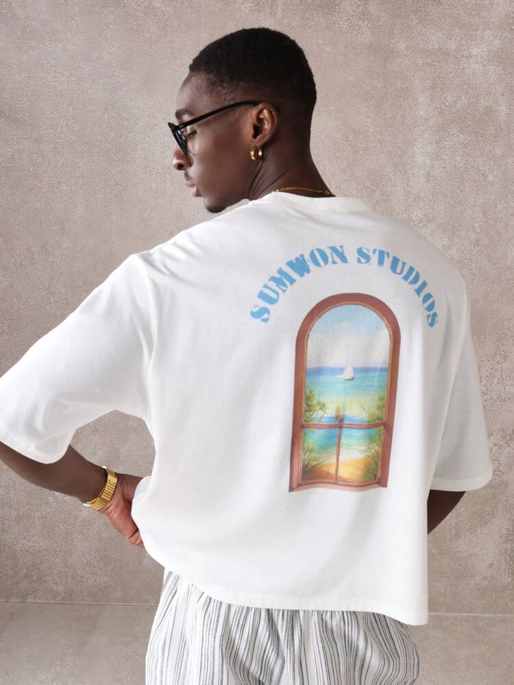 Lässiges Oversize-T-Shirt mit Fenstergrafik-Print