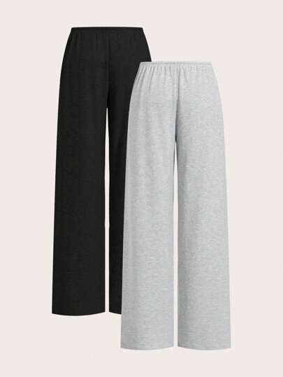 SHEIN EZwear Two-Piece Set Lightweight Knitted Wide Leg Pants For Women, Two-Tone Color, Casual, Summer Outfits , Beach Outfits For Women, Summer Holiday Outfits, Holiday Outfits