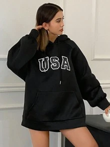 DAZY Áo nỉ nỉ dáng rộng, thoải mái, mới về mùa thu dành cho nữ, mùa đông - màu đen - Xem 6