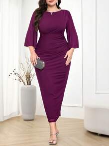 Modelyn Plus Size Solid Color Casual Dress, Stylish And Suitable For Summer - Purple - View 6