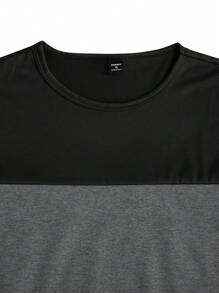 Manfinity Homme Bộ đồ thường ngày 2 món cho nam: Áo thun cổ tròn tay ngắn màu tương phản và quần short túi hộp thời trang nam, trang phục nam, trang phục ấm áp - Màu xám đen - Xem 5