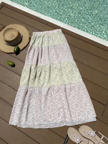 Comfortcana 大码拼色碎花长款度假裙，夏季 - 彩色 - 查看 3