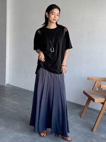 FRIFUL Camiseta negra holgada de mujer con cuello ancho, tela de malla, hombros descubiertos, para uso casual en verano