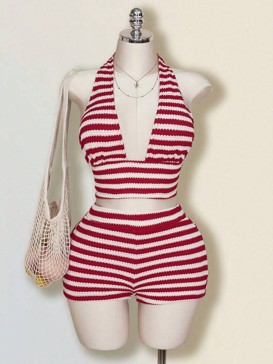 SHEIN ICON 2 buc/Set Set de pantaloni scurți și pantaloni scurți cu dantelă