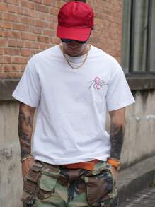 DAZY Men Heart Print Round Neck Short Sleeve Tee - White - View 6