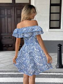 Pariaura Women's Elegant Off Shoulder Embroidered Hollow Out Dress, Ladies Vacation Clothing