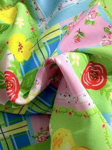 SHEIN Swim 2 Stücke/Set Sommer Urlaub zufälliges Muster Gold Palme Herz Dekor Bralette Triangel Top und Tanga Unterteil Bademode für Strandurlaub Frauen