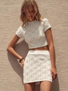 TrendSteals Faux Pearl Embellished High Waist Slimming Knit Top And Woolen A-Line Skirt Set - Beige - View 6