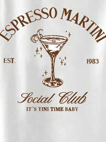 Silhoulove Women's Casual Vacation Beverage Letter Print Batwing Sleeve Dress - White - View 4