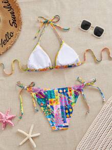 Swim Mod Women's Halter Neck Bikini Set With Triangle Bottoms For Summer Beach Vacation