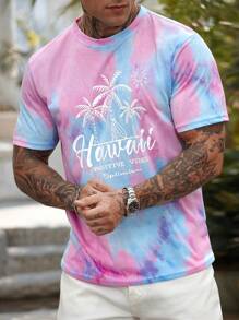 Manfinity RSRT Men Summer Sports Leisure Colorful Tie-Dye Coconut Tree Printed Round Neck Short Sleeve T-Shirt, Suitable For Outdoor, Home, Dating, Beach, Funny T-Shirt, Summer, Men Gifts, Oversized Beach T-Shirt, Hawaiian T-Shirt, Versatile - Multicolor - View 5