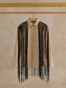 Manfinity VCAY Men's Casual Loose Fit Long Sleeve Woven Shirt For Daily Wear, Fashionable & Youthful