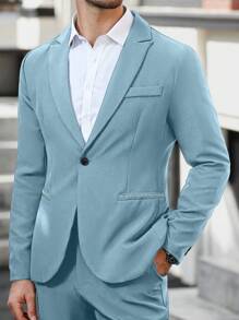 Calvornis Men's Solid Color Distressed Lapel Long Sleeve Jacket And Pants Casual Suit Set - Baby Blue - View 7