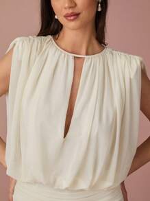 Enchnt 春夏浪漫女士白色荷叶边下摆无袖迷你连衣裙，甜美优雅，适合度假、约会、节日、派对、毕业典礼和婚礼宾客，女士夏装，女士太阳裙，夏装 - 杏色 - 查看 2