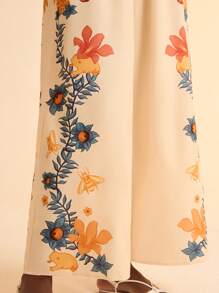 CAJUNI Women's Vacation Casual Summer Boho Tropical Colorful Floral Print Beige Wide Leg Jumpsuit - Multicolor - View 6