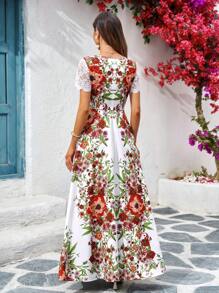 SHEIN Clasi V领收腰阳光印花长款度假连衣裙 - 彩色 - 查看 3