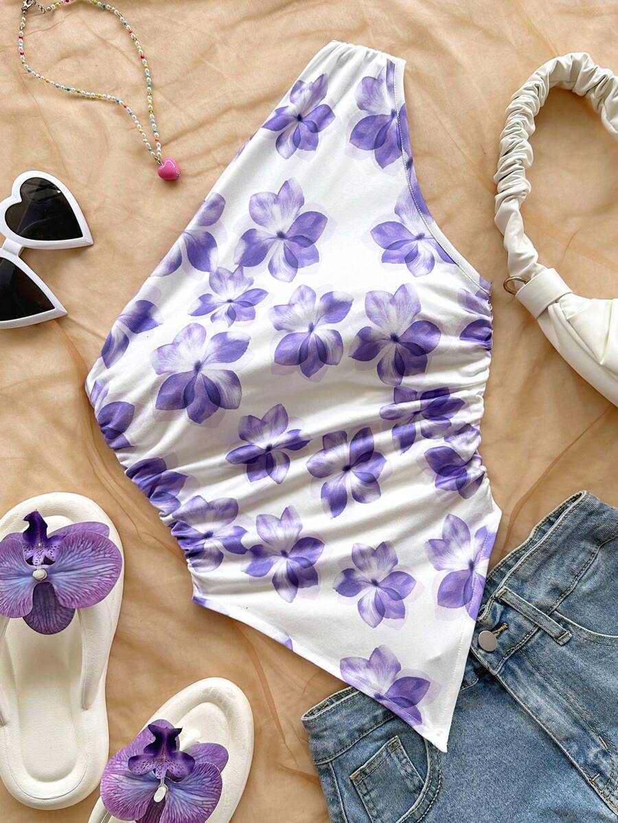 Soleia 全新优雅度假无袖上衣，女式针织印花背心，褶皱设计 - 彩色 - 查看 1