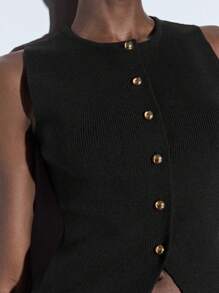 Maija Women's Casual Solid Color Front Button Sleeveless Knitted Top, Business Casual Urban Commuter Wear, Office/Teacher Outfit, Summer/Autumn