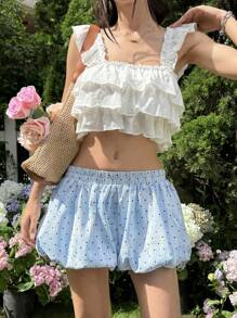 SHEIN EZwear Women's Polka Dot Print Elastic Waist Loose Fashion Bloomer Shorts - Blue - View 4