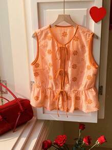 Comfortcana Camisa casual sin mangas con lazo para mujer, de verano - Naranja - Ver 9