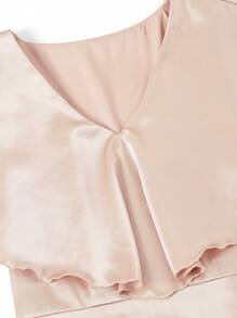 Ellevyn Women's Elegant Champagne Satin Midi Dress With V Neck And Cap Sleeves For Special Occasions - Champagne - View 3