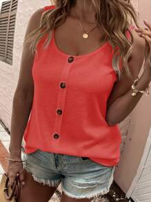 EMERY ROSE Nueva blusa tipo camiseta relajada y casual con botones delanteros para mujer de tallas grandes - Rojo - Ver 1