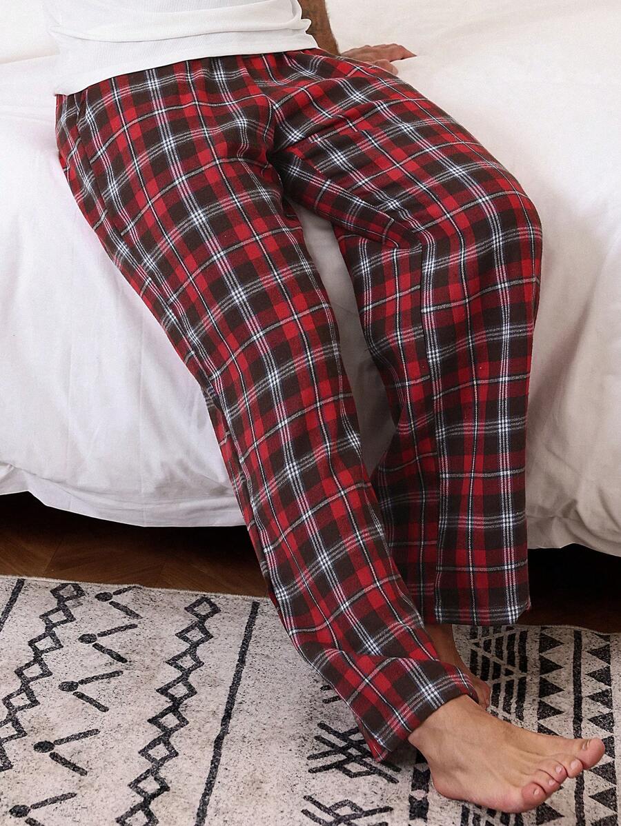 DAZY Men's Plaid Red Loungewear Pants, Summer Pajama - Red - View 1