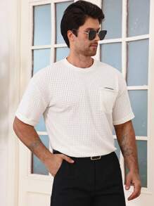 DAZY White Textured Fabric Floral Pattern Ribbon Men's T-Shirt, Summer - White - View 6