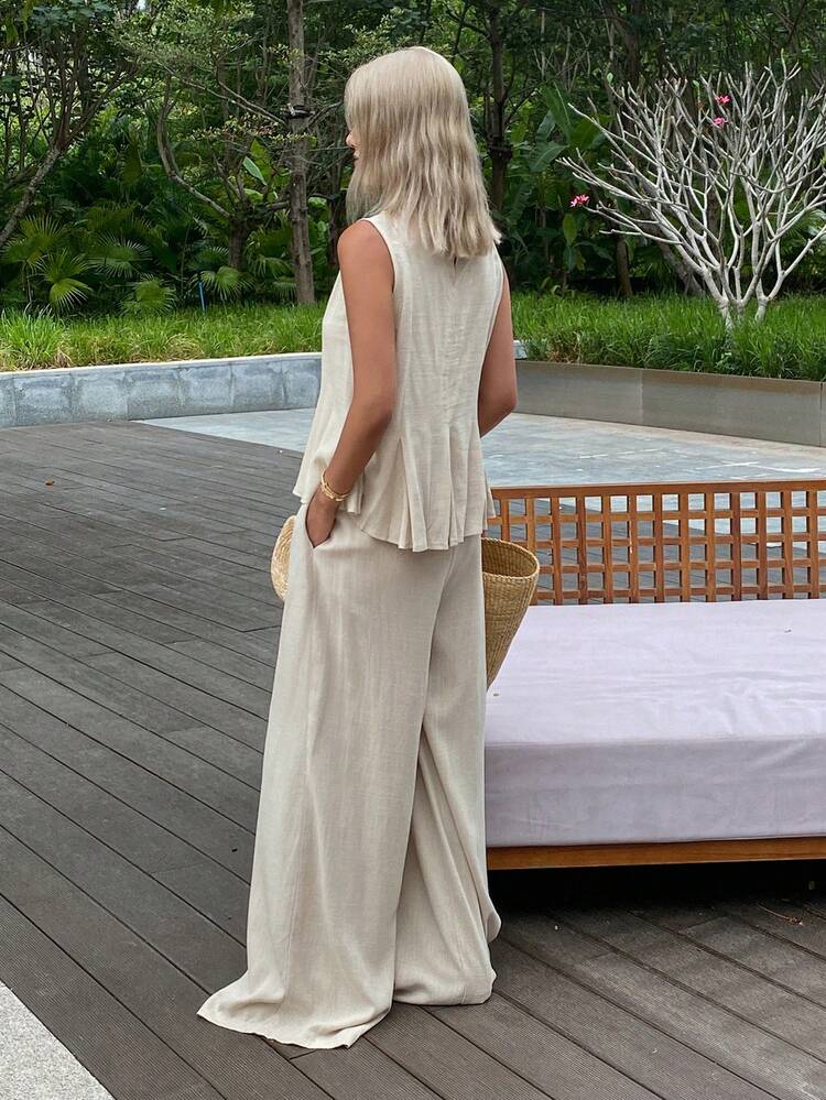 Women Two Pieces Outfits For Daily Wear Linen