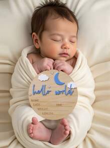 SHEIN Newborn Baby Milestone Wooden Plaque Decor, "Hello World" Infant Birth Announcement Sign - Multicolor - View 1