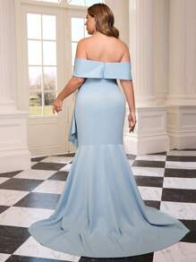 Coutiva 大码正式晚礼服（带装饰）、派对礼服、适合婚礼宾客 - 藍色 - 查看 3