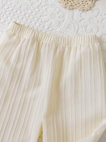 SHEIN Playful Pals Baby Girls' Simple Apricot Casual Round Neck Ruffle Sleeve Top And Pants 2 Pieces Set - Apricot - View 4