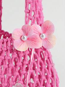 ROMWE Fairycore 1pc Fashionable Personalized Spring/Summer Beach Vacation Style Orange Ocean Woven Beach Bag, Large Size Women Handbag - Multicolor - View 5