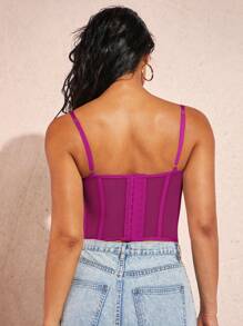 Silquee Ladies' Slim Fit Lace Contrast Mesh Camisole Top,Fall/Autumn - Violet Purple - View 2