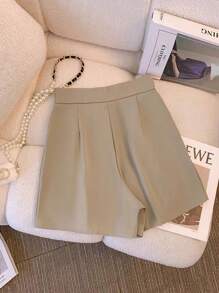 GlowEve Quần short túi buộc bên hông màu trơn mùa hè cho nữ - Màu Khaki - Xem 2