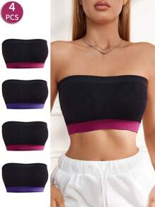 SHEIN 4pcs Contrast Marbled Pattern Fashion Women Bandeau Bras