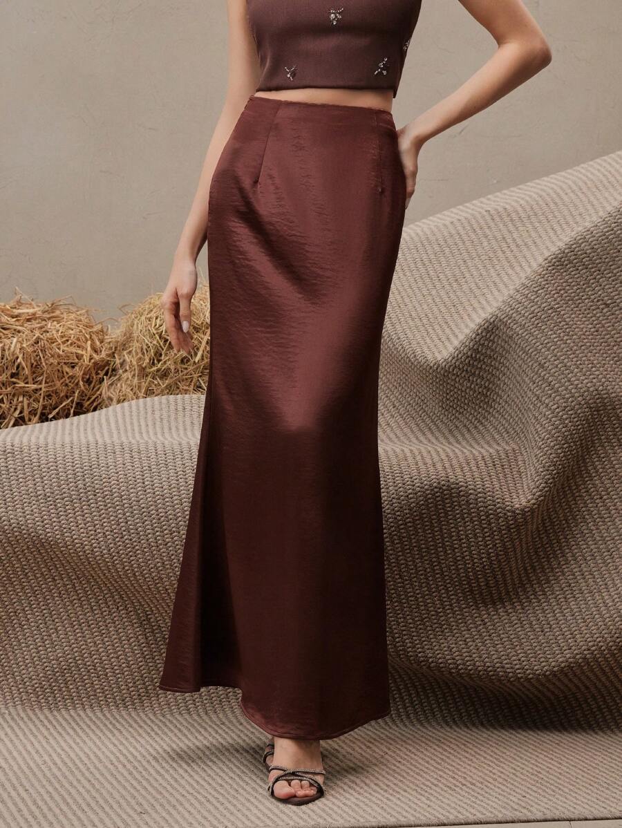 Anewsta Váy Maxi Cạp Cao Thanh Lịch Cho Nữ, Thích Hợp Cho Mùa Xuân, Mùa Hè, Thường Ngày Công Sở - Màu nâu  Mocha - Xem 1