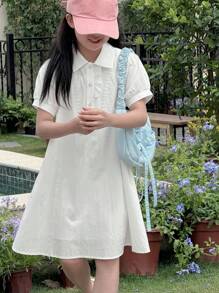 DAZY فستان قصير أكمام قصيرة مخصوص للفتيات المراهقات، منسوج، مناسب للصيف و العودة للمدرسة